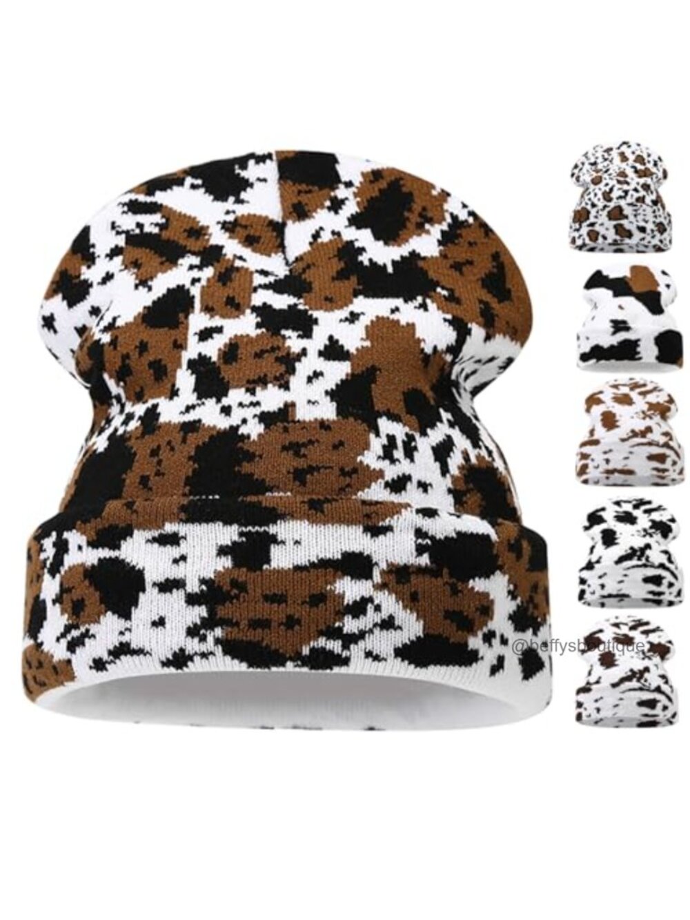 Cuffed Knit Beanie Hat Unisex Winter Warm Skull Cap Animal Print